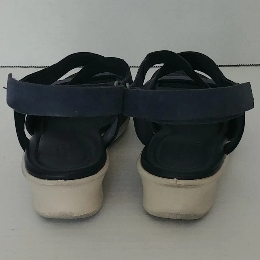 ECCO Damara Wedge Sandals Womens 5-5.5 Navy Blue Leather Strappy 216643-02303